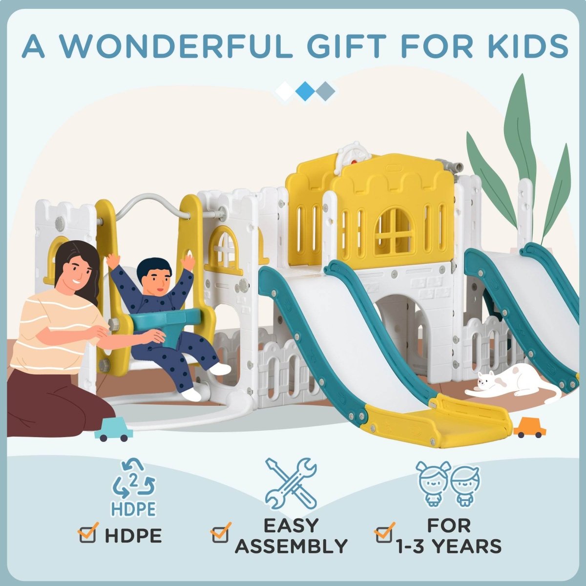 8 - in - 1 Toddler Slide Swing Set With Basketball Hoop - Serenova - Omega Lifestyles