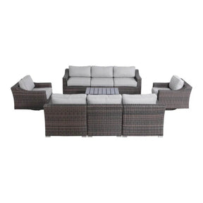 8-Person Brown HDPE Wicker Outdoor Seating Set With Cushions - Omega Lifestyles