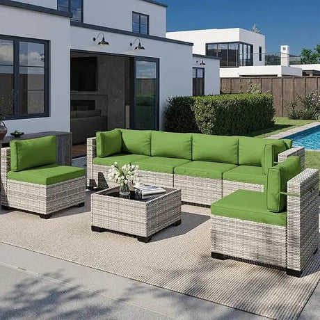 8-Piece Navy Blue PE Wicker Rattan Outdoor Furniture Set - Omega Lifestyles