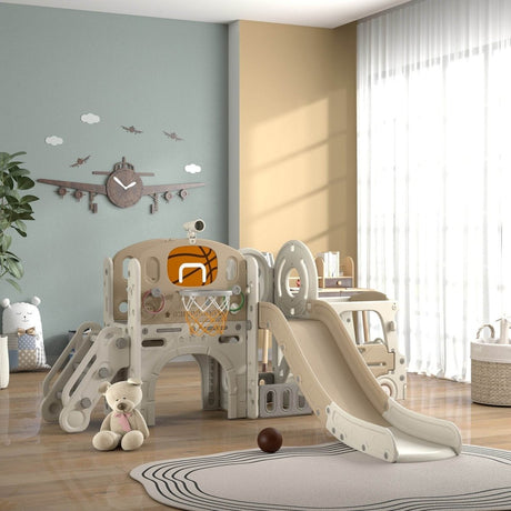 9 - In - 1 Indoor Kids Slide With Climber Basketball Hoop - Serenova - Omega Lifestyles