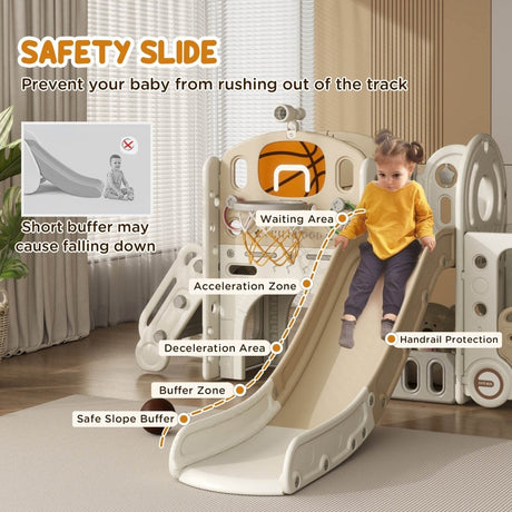 9 - In - 1 Indoor Kids Slide With Climber Basketball Hoop - Serenova - Omega Lifestyles