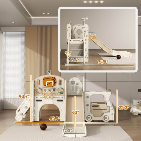 9 - In - 1 Indoor Kids Slide With Climber Basketball Hoop - Serenova - Omega Lifestyles