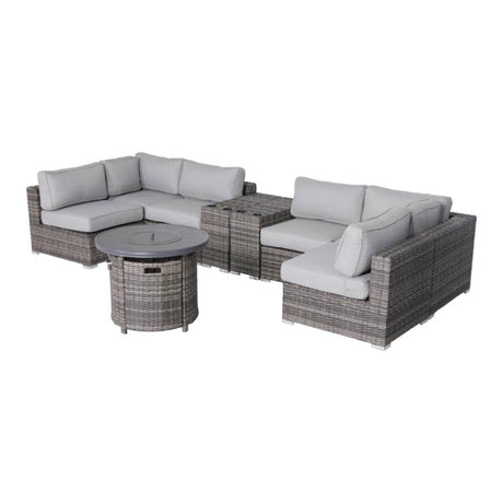 9 - Piece Outdoor Sectional Sofa Set With Cushions And Fire Pit - Serenova - Omega Lifestyles