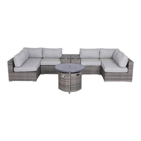 9-Piece Outdoor Sectional Sofa Set With Cushions And Fire Pit - Omega Lifestyles