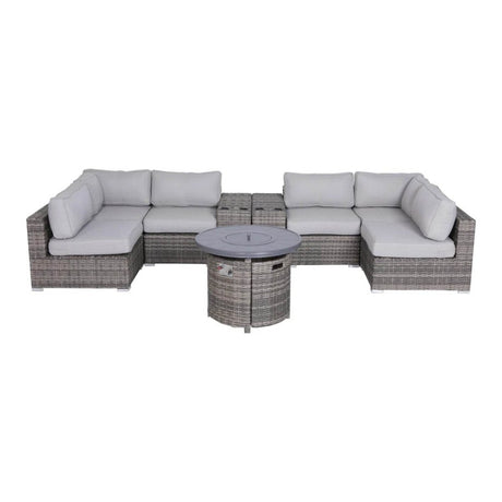 9 - Piece Outdoor Sectional Sofa Set With Cushions And Fire Pit - Serenova - Omega Lifestyles