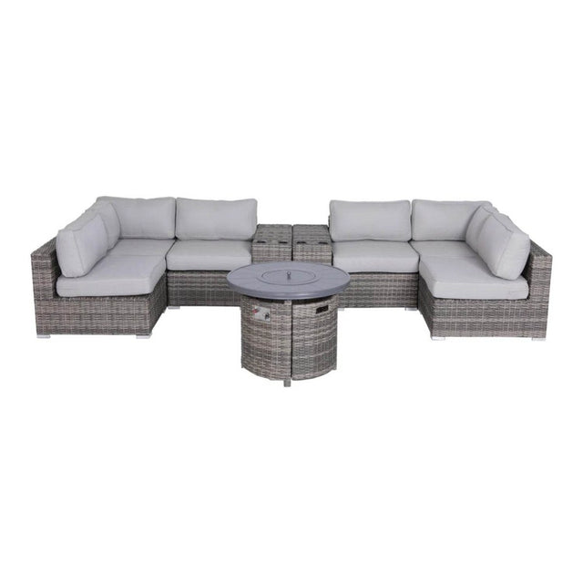 9 - Piece Outdoor Sectional Sofa Set With Cushions And Fire Pit - Serenova - Omega Lifestyles