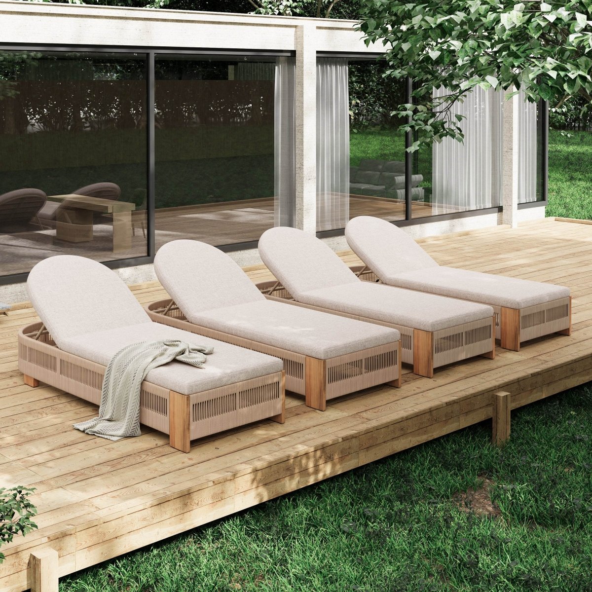Adjustable Acacia Wood Outdoor Chaise Lounge With Cushion - Omega Lifestyles