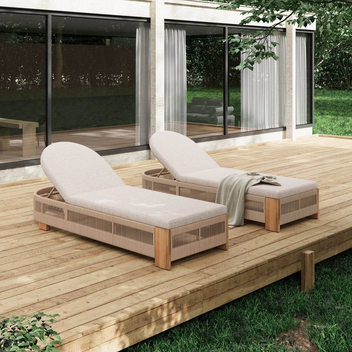 Adjustable Acacia Wood Outdoor Chaise Lounge With Cushion - Omega Lifestyles