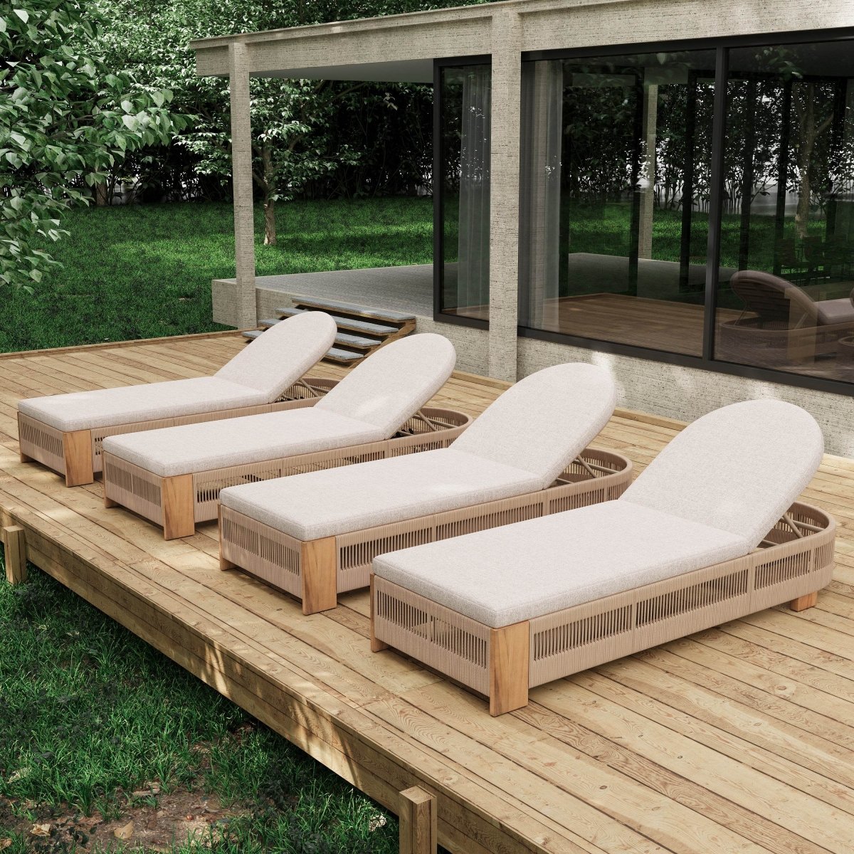 Adjustable Acacia Wood Outdoor Chaise Lounge With Cushion - Omega Lifestyles