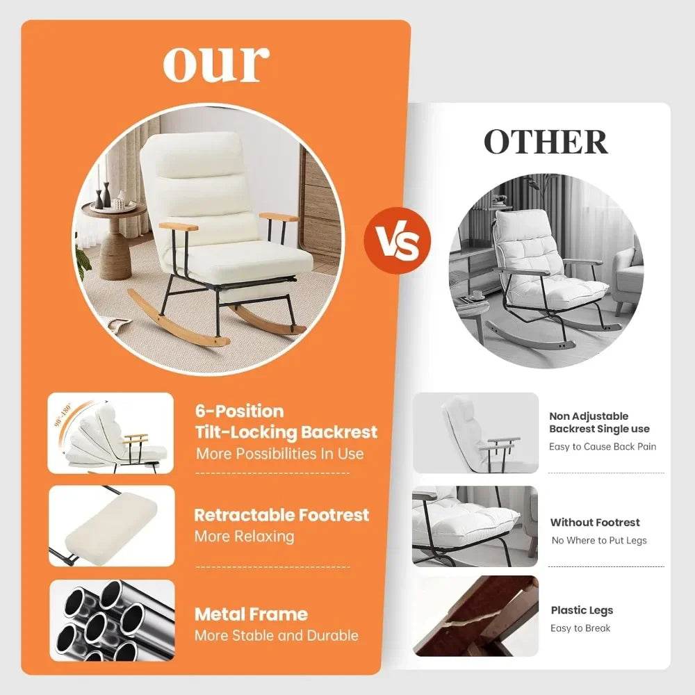 Adjustable Recliner Teddy Fabric Rocking Chair With Footrest - Omega Lifestyles