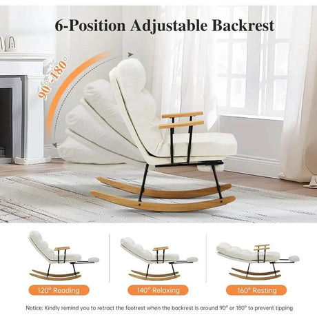 Adjustable Recliner Teddy Fabric Rocking Chair With Footrest - Omega Lifestyles