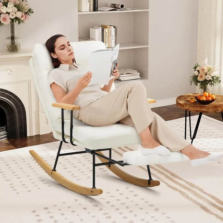 Adjustable Recliner Teddy Fabric Rocking Chair With Footrest - Omega Lifestyles