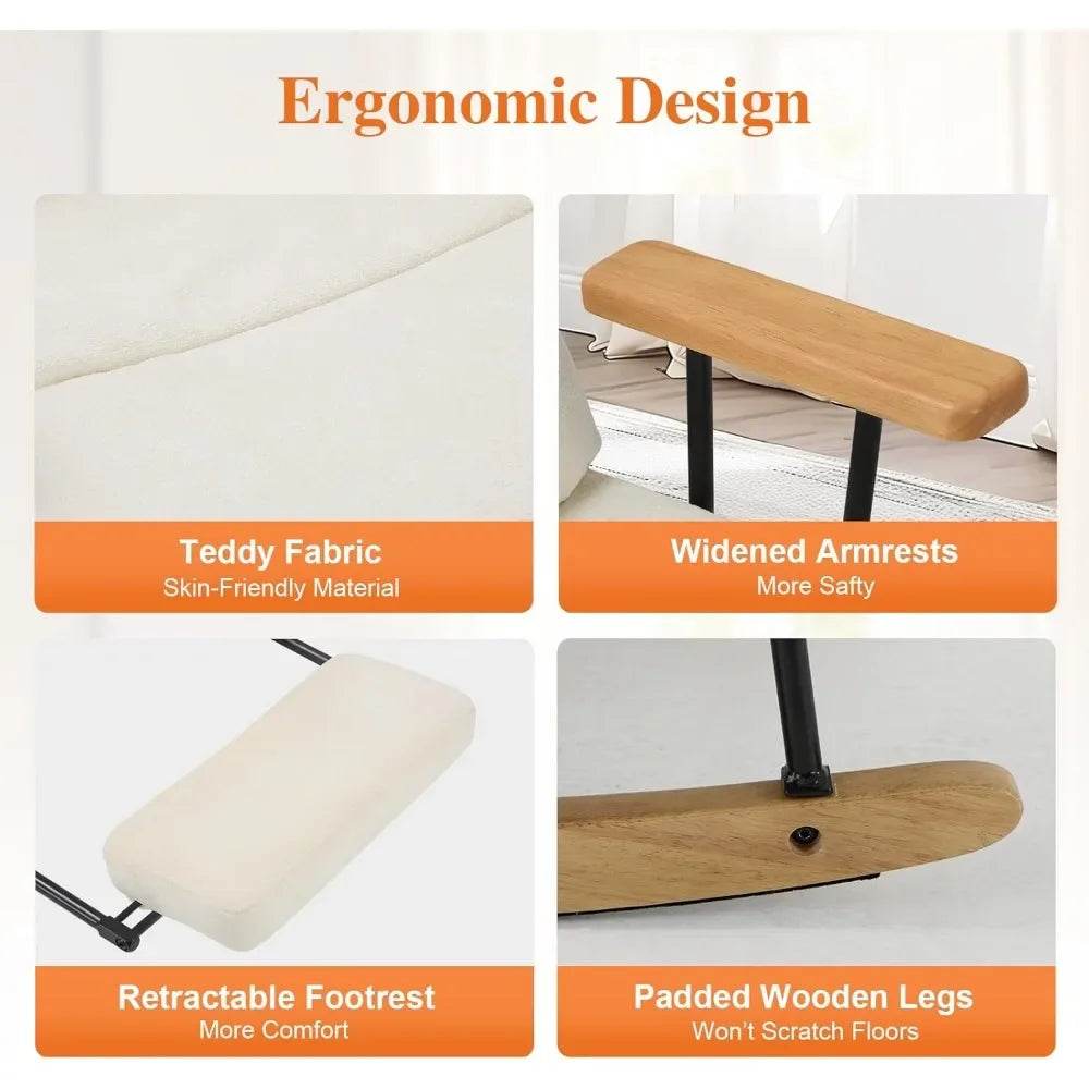 Adjustable Recliner Teddy Fabric Rocking Chair With Footrest - Omega Lifestyles