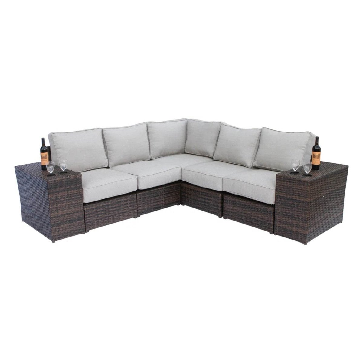 All - Weather Wicker Patio Sectional Seating Set with Fire Pit - Serenova - Omega Lifestyles