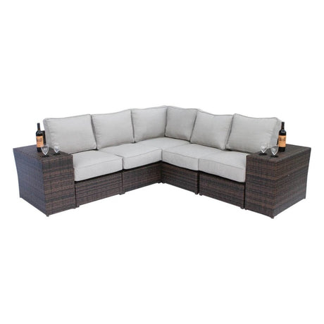 All - Weather Wicker Patio Sectional Seating Set with Fire Pit - Serenova - Omega Lifestyles