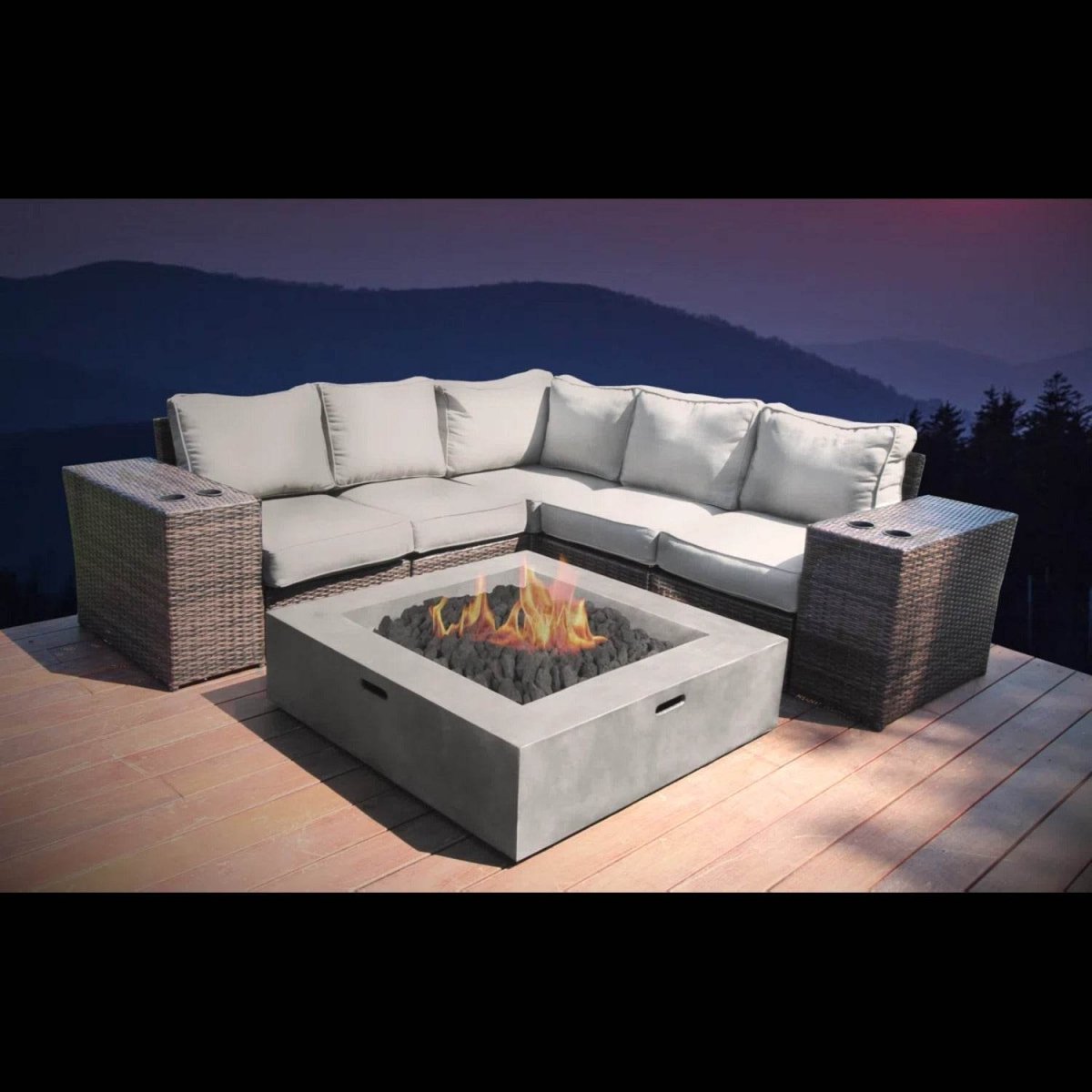 All - Weather Wicker Patio Sectional Seating Set with Fire Pit - Serenova - Omega Lifestyles