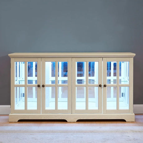 Antique White LED Glass Display Cabinet With Adjustable Shelves - Omega Lifestyles