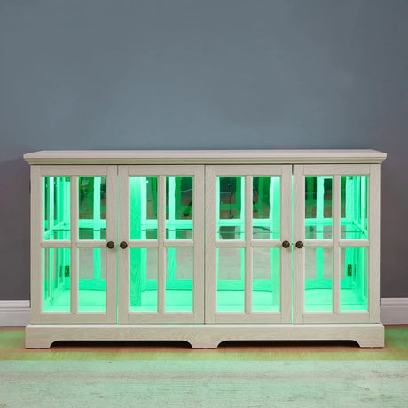 Antique White LED Glass Display Cabinet With Adjustable Shelves - Omega Lifestyles