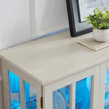 Antique White LED Glass Display Cabinet With Adjustable Shelves - Omega Lifestyles