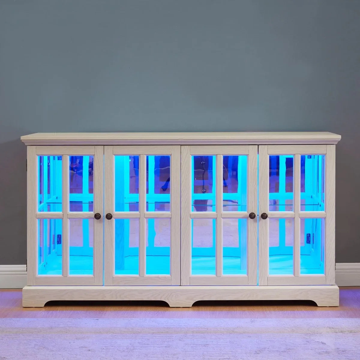 Antique White LED Glass Display Cabinet With Adjustable Shelves - Omega Lifestyles