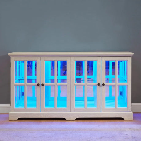 Antique White LED Glass Display Cabinet With Adjustable Shelves - Omega Lifestyles