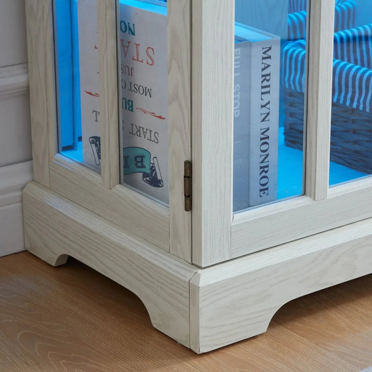 Antique White LED Glass Display Cabinet With Adjustable Shelves - Omega Lifestyles