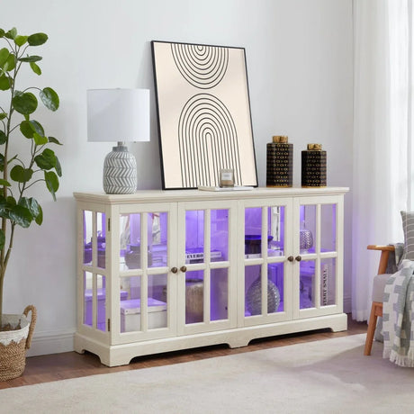 Antique White LED Glass Display Cabinet With Adjustable Shelves - Omega Lifestyles