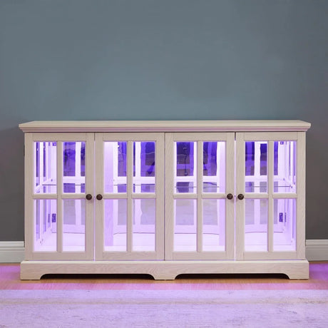 Antique White LED Glass Display Cabinet With Adjustable Shelves - Omega Lifestyles