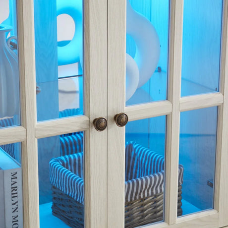 Antique White LED Glass Display Cabinet With Adjustable Shelves - Omega Lifestyles