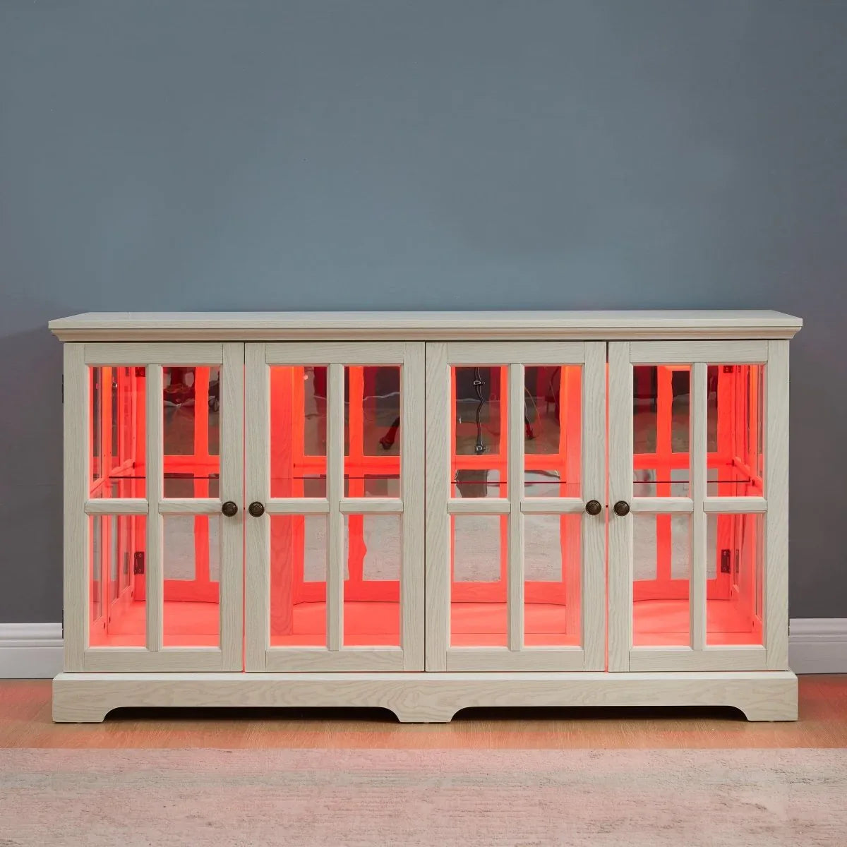 Antique White LED Glass Display Cabinet With Adjustable Shelves - Omega Lifestyles