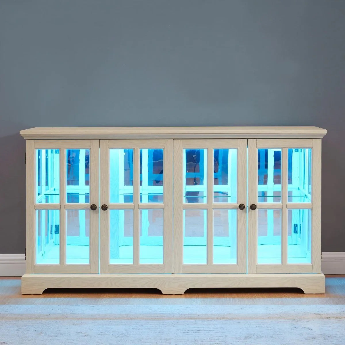 Antique White LED Glass Display Cabinet With Adjustable Shelves - Omega Lifestyles