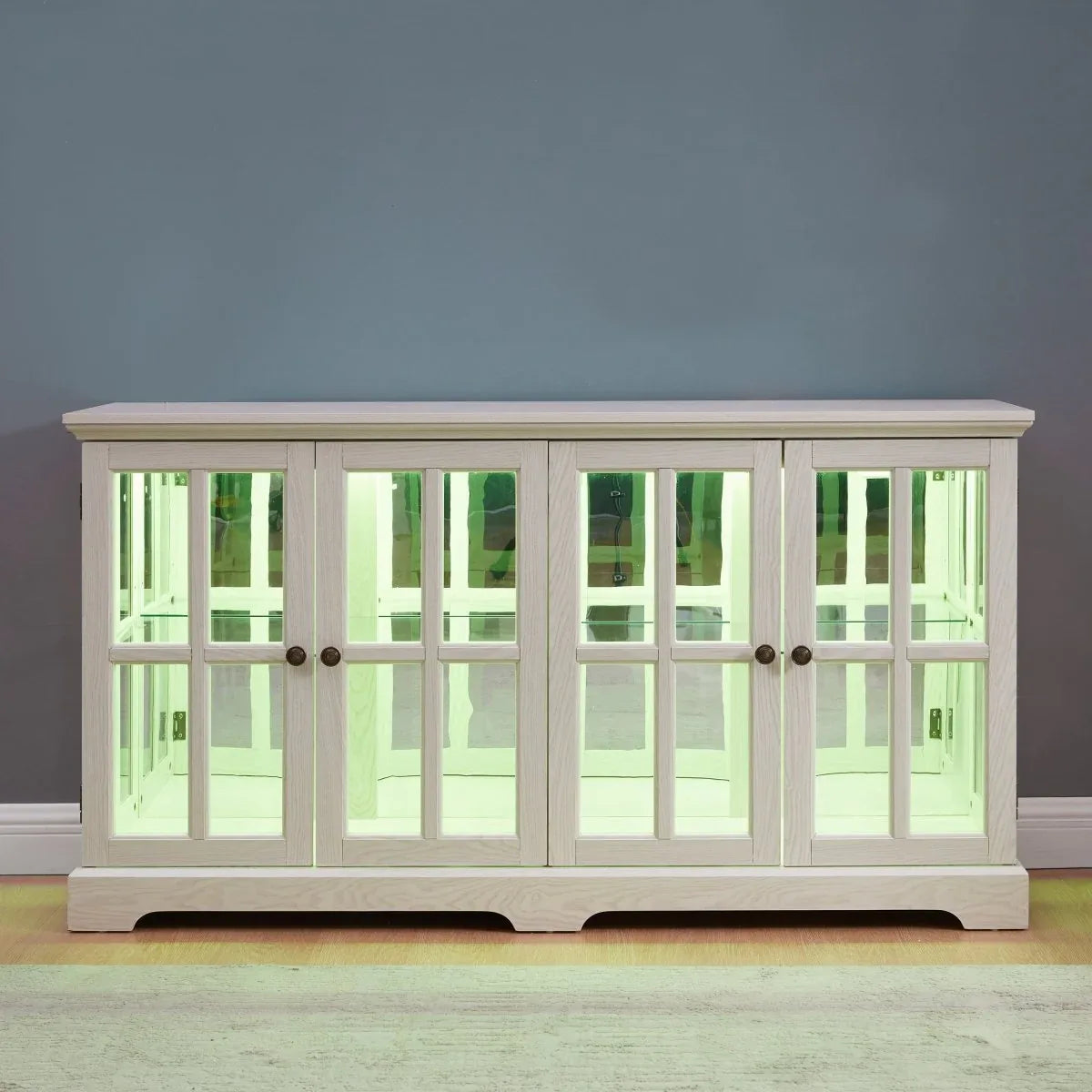 Antique White LED Glass Display Cabinet With Adjustable Shelves - Omega Lifestyles