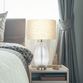 Aurora Ribbed Glass Table Lamp With Linen Shade - Omega Lifestyles