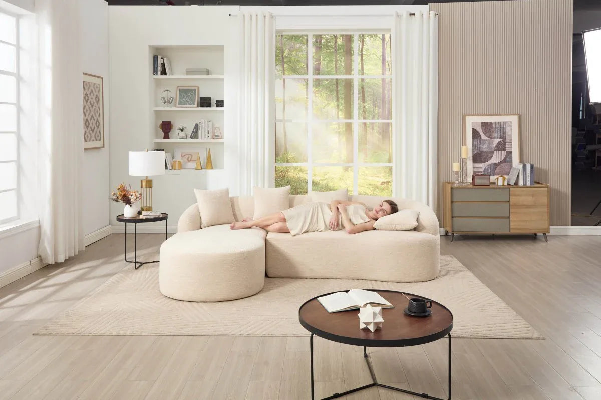 Beige Chenille L-Shape Sectional Sofa With Chaise - Omega Lifestyles