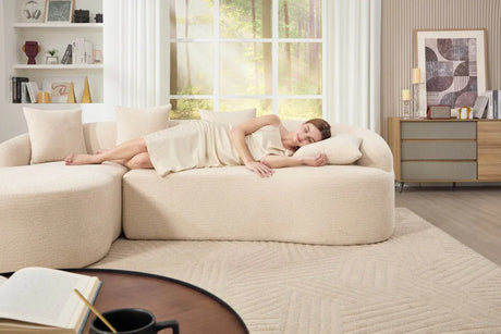 Beige Chenille L-Shape Sectional Sofa With Chaise - Omega Lifestyles