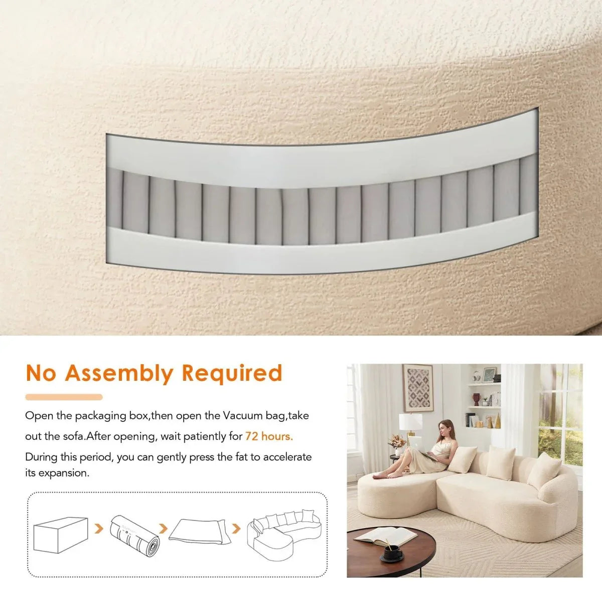 Beige Chenille L-Shape Sectional Sofa With Chaise - Omega Lifestyles