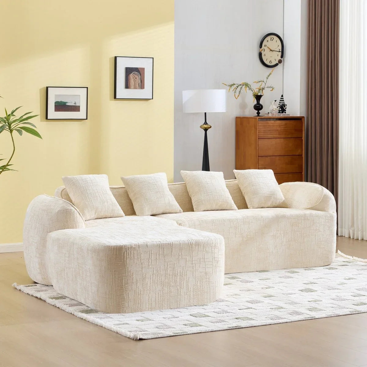 Beige Chenille L-Shaped Medium-Soft 4-Seat Sofa - Omega Lifestyles