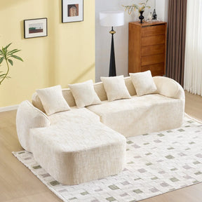 Beige Chenille L-Shaped Medium-Soft 4-Seat Sofa - Omega Lifestyles