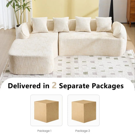 Beige Chenille L-Shaped Medium-Soft 4-Seat Sofa - Omega Lifestyles