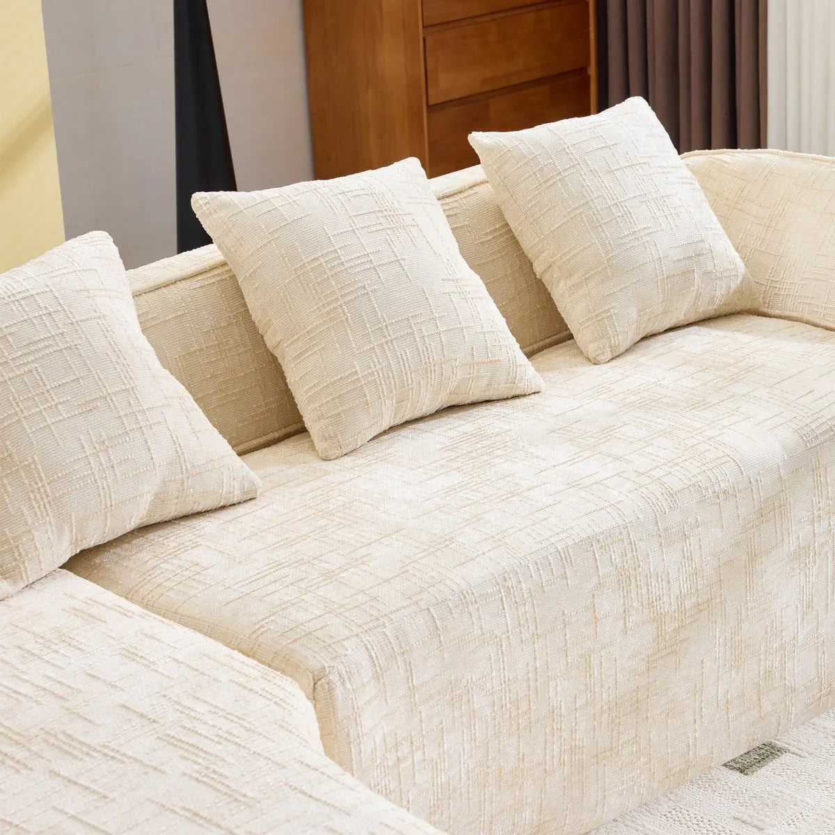 Beige Chenille L-Shaped Medium-Soft 4-Seat Sofa - Omega Lifestyles