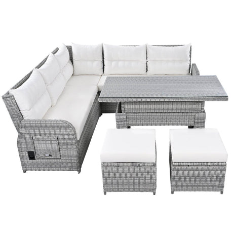 Beige Outdoor Patio Rattan Sectional Furniture Set - Serenova - Omega Lifestyles