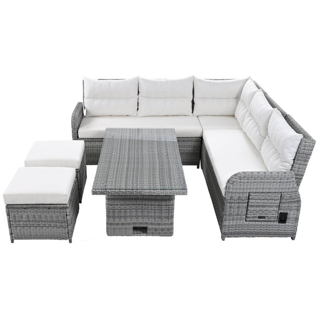 Beige Outdoor Patio Rattan Sectional Furniture Set - Serenova - Omega Lifestyles