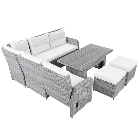 Beige Outdoor Patio Rattan Sectional Furniture Set - Serenova - Omega Lifestyles