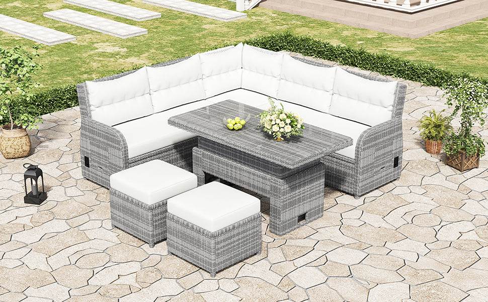 Beige Outdoor Patio Rattan Sectional Furniture Set - Serenova - Omega Lifestyles