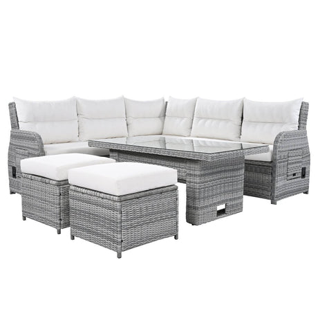 Beige Outdoor Patio Rattan Sectional Furniture Set - Serenova - Omega Lifestyles