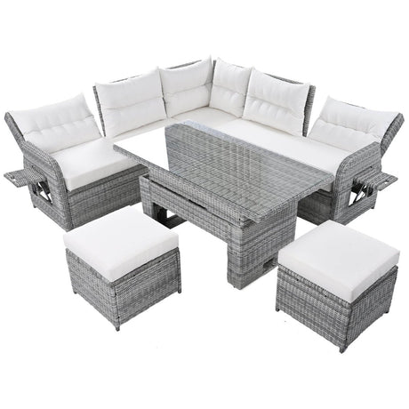 Beige Outdoor Patio Rattan Sectional Furniture Set - Serenova - Omega Lifestyles