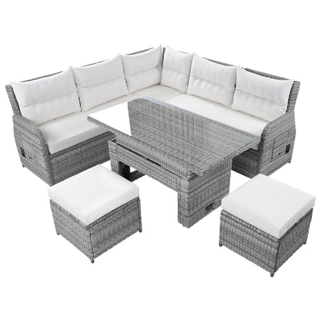 Beige Outdoor Patio Rattan Sectional Furniture Set - Serenova - Omega Lifestyles