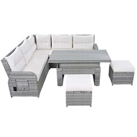 Beige Outdoor Patio Rattan Sectional Furniture Set - Serenova - Omega Lifestyles