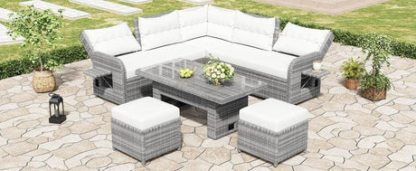 Beige Outdoor Patio Rattan Sectional Furniture Set - Serenova - Omega Lifestyles
