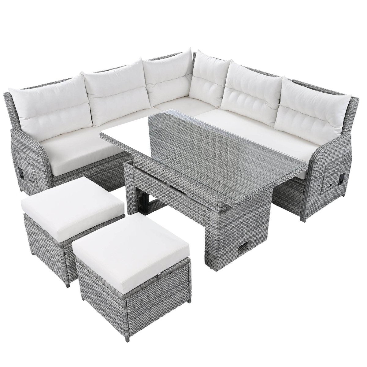 Beige Outdoor Patio Rattan Sectional Furniture Set - Serenova - Omega Lifestyles